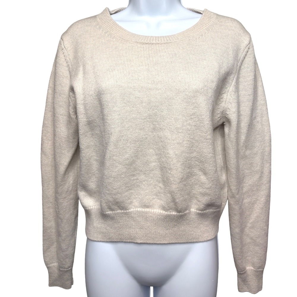 WILFRED FREE Womens Cream Wool Pullover Sweater L Ribbed Knit Quiet Luxury Girly